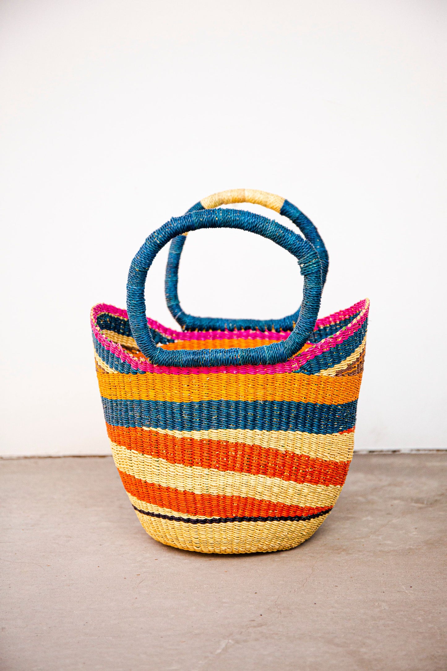 Small Bolga Tote - Blue, Orange , Pink and Red