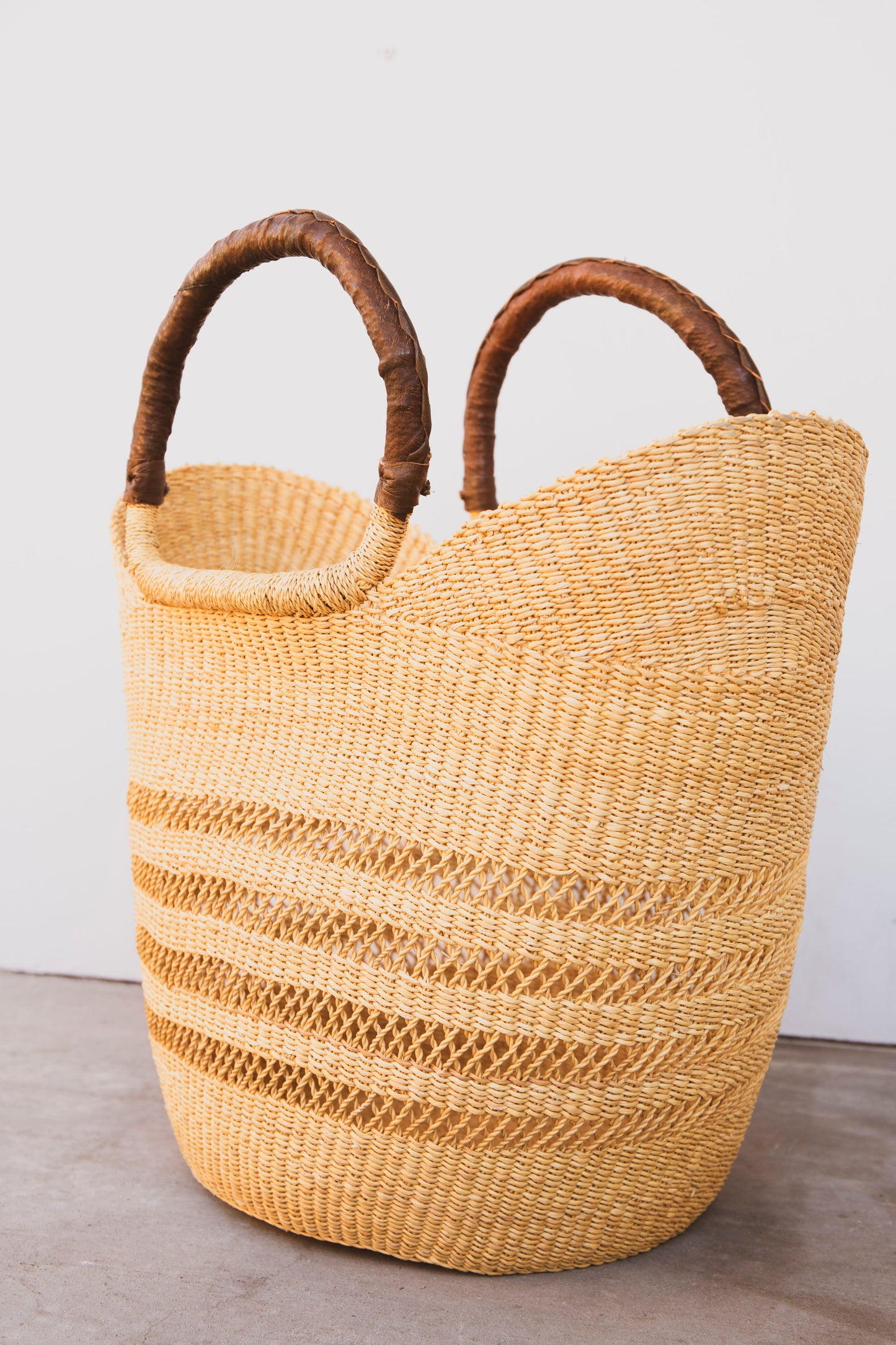Lacework Elephant Grass Shopper with Leather Handle - Brown