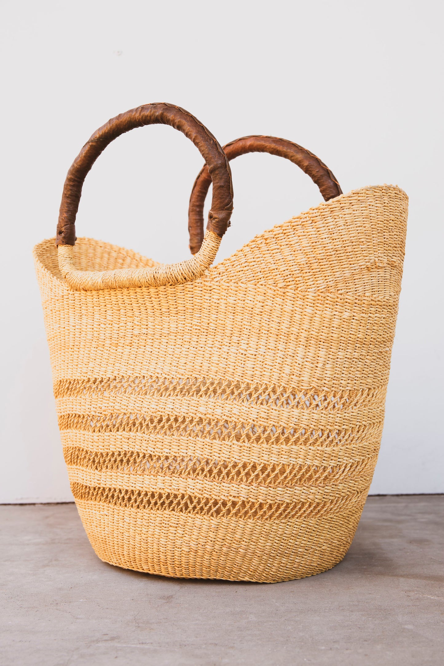 Lacework Elephant Grass Shopper with Leather Handle - Brown