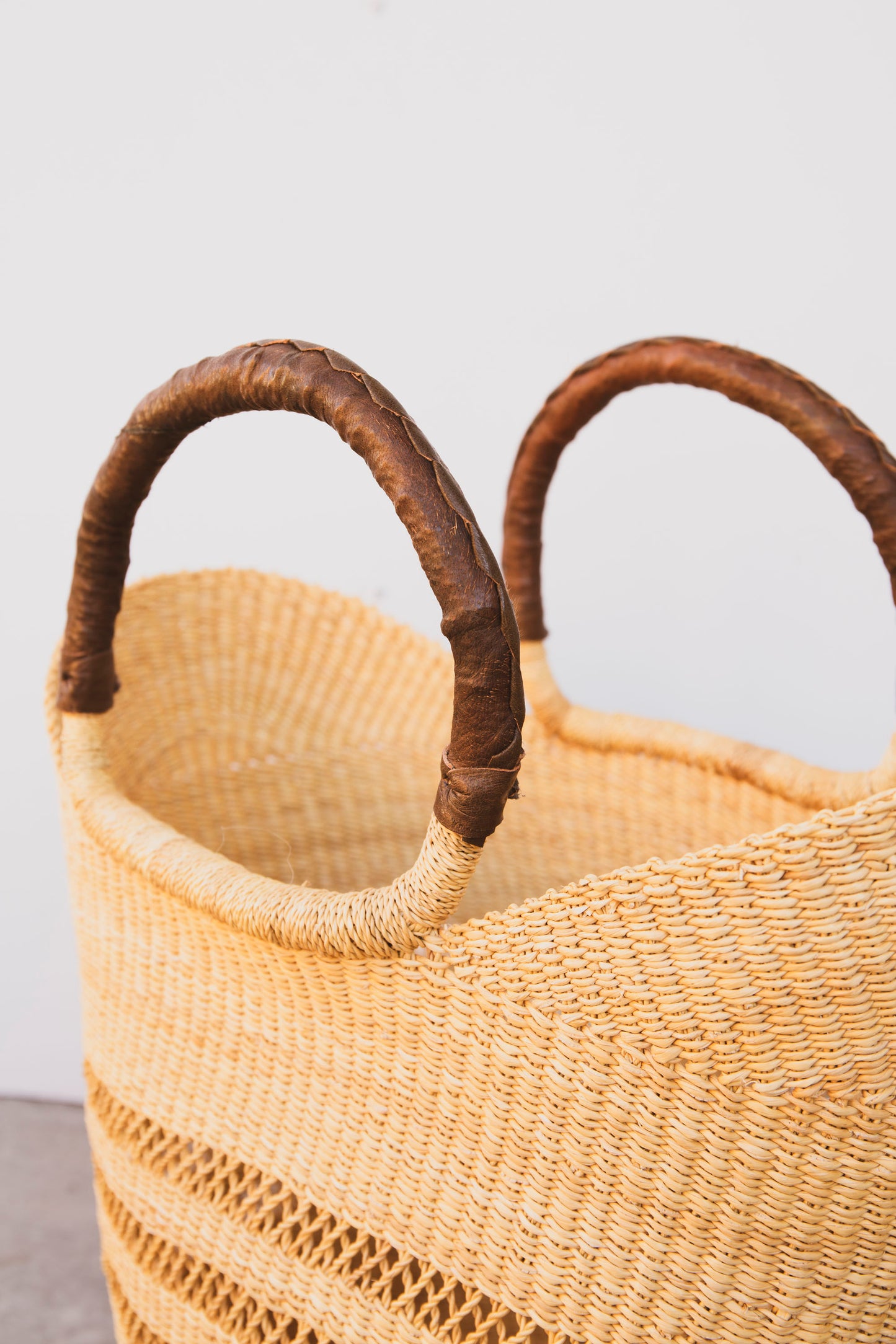 Lacework Elephant Grass Shopper with Leather Handle - Brown