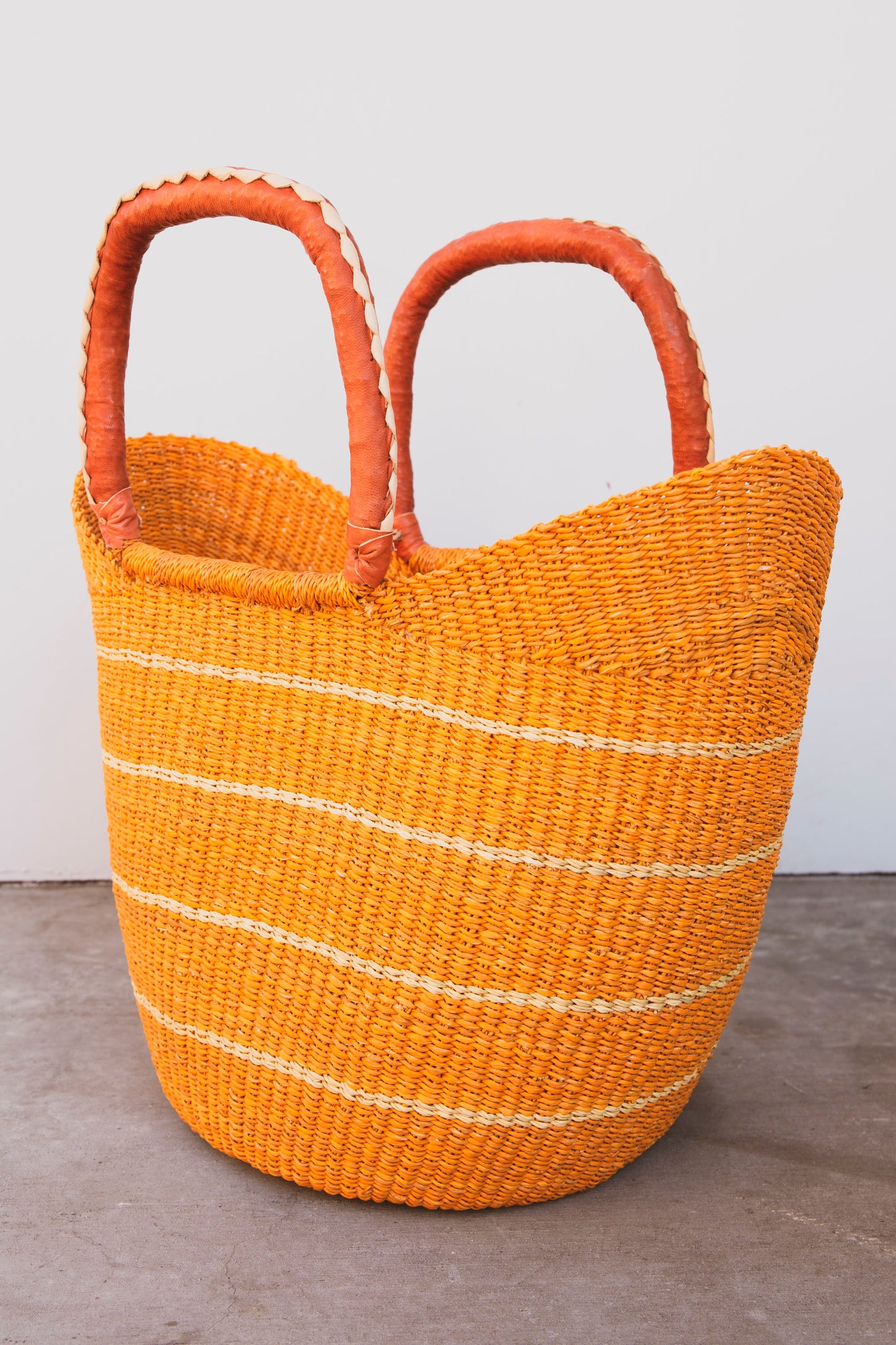 Papaya Elephant Grass Shopper with Leather Handles - Orange