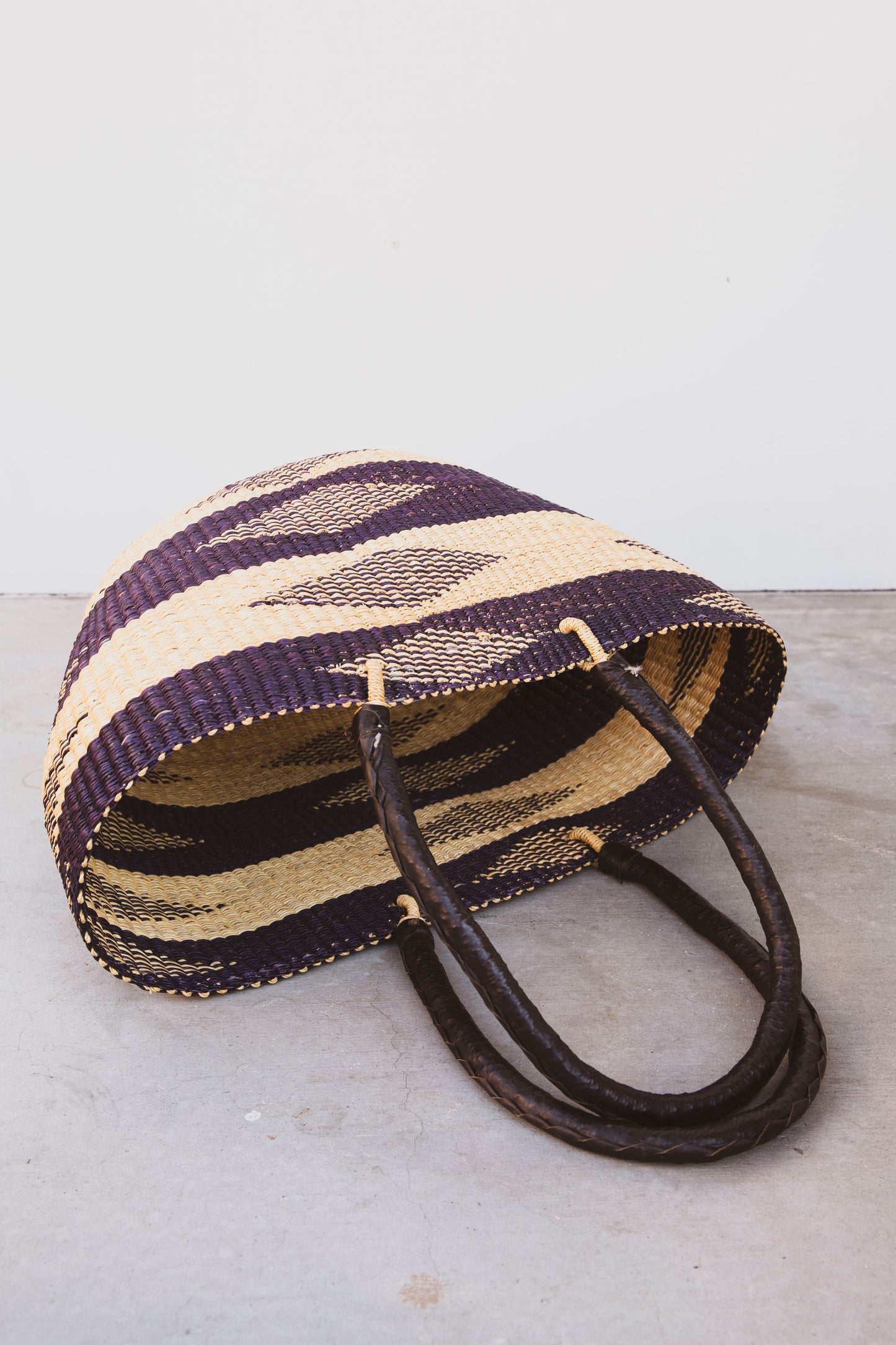 Elephant Grass Tote with Leather Handle - Black Leather with Diamond