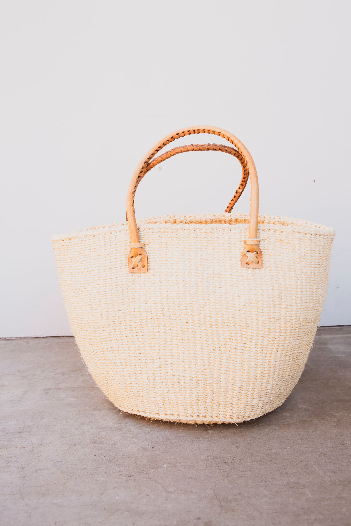 Woven Sisal Tote with Leather Handles