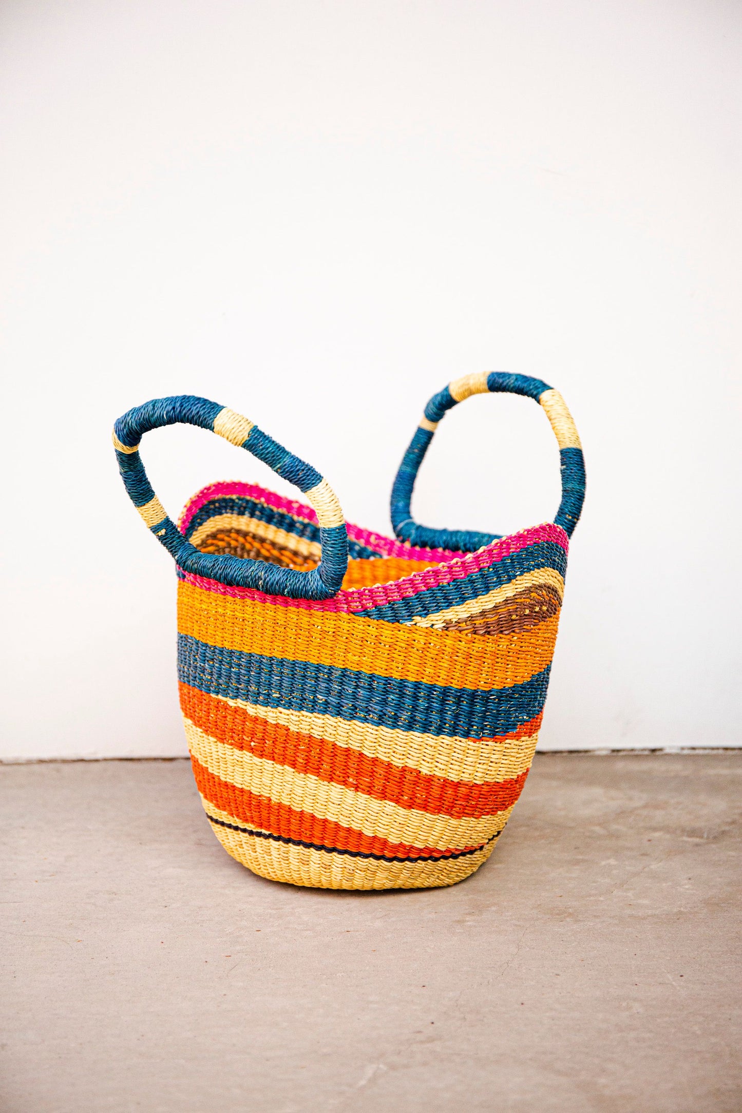 Small Bolga Tote - Blue, Orange , Pink and Red