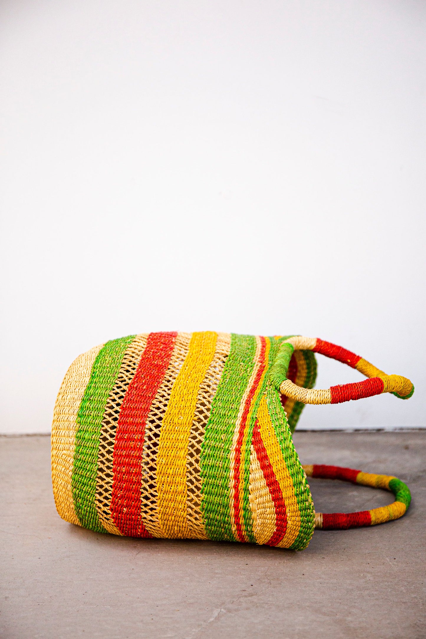 Small Bolga Tote - Red, yellow and green