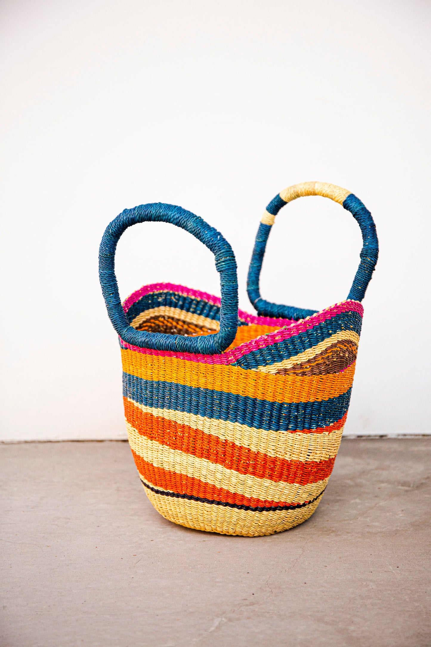 Small Bolga Tote - Blue, Orange , Pink and Red