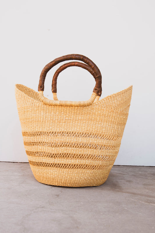 Lacework Elephant Grass Shopper with Leather Handle - Brown
