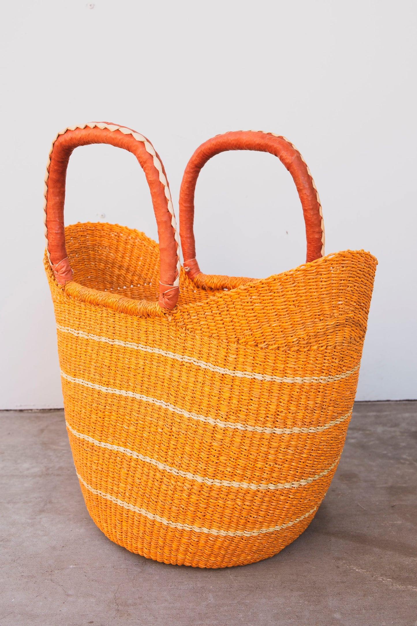 Papaya Elephant Grass Shopper with Leather Handles - Orange