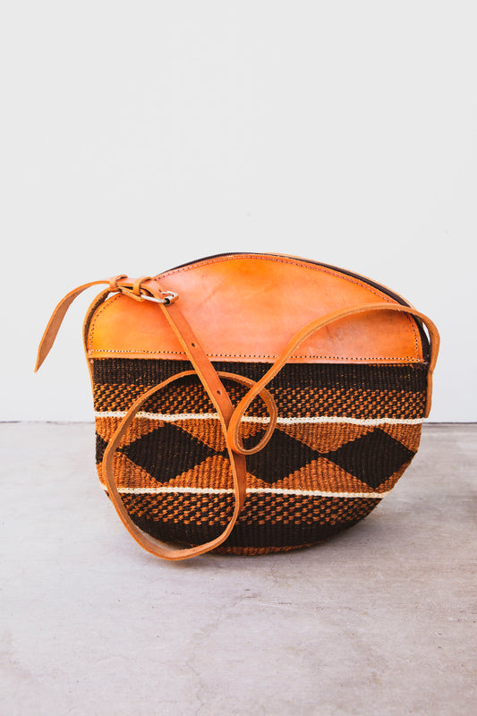 Woven Sisal Handbag with Leather Top