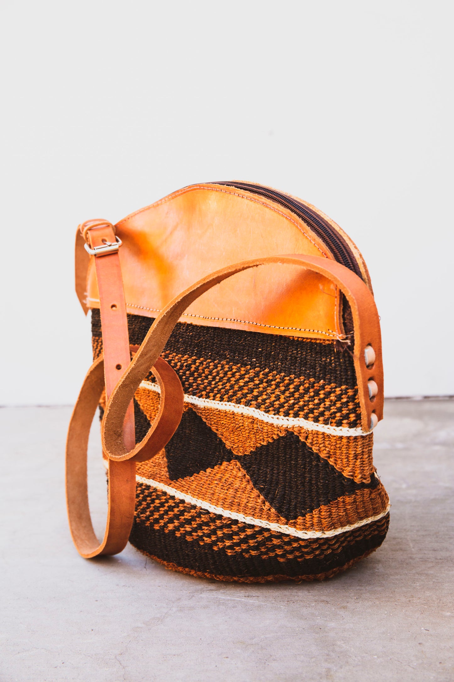 Woven Sisal Handbag with Leather Top