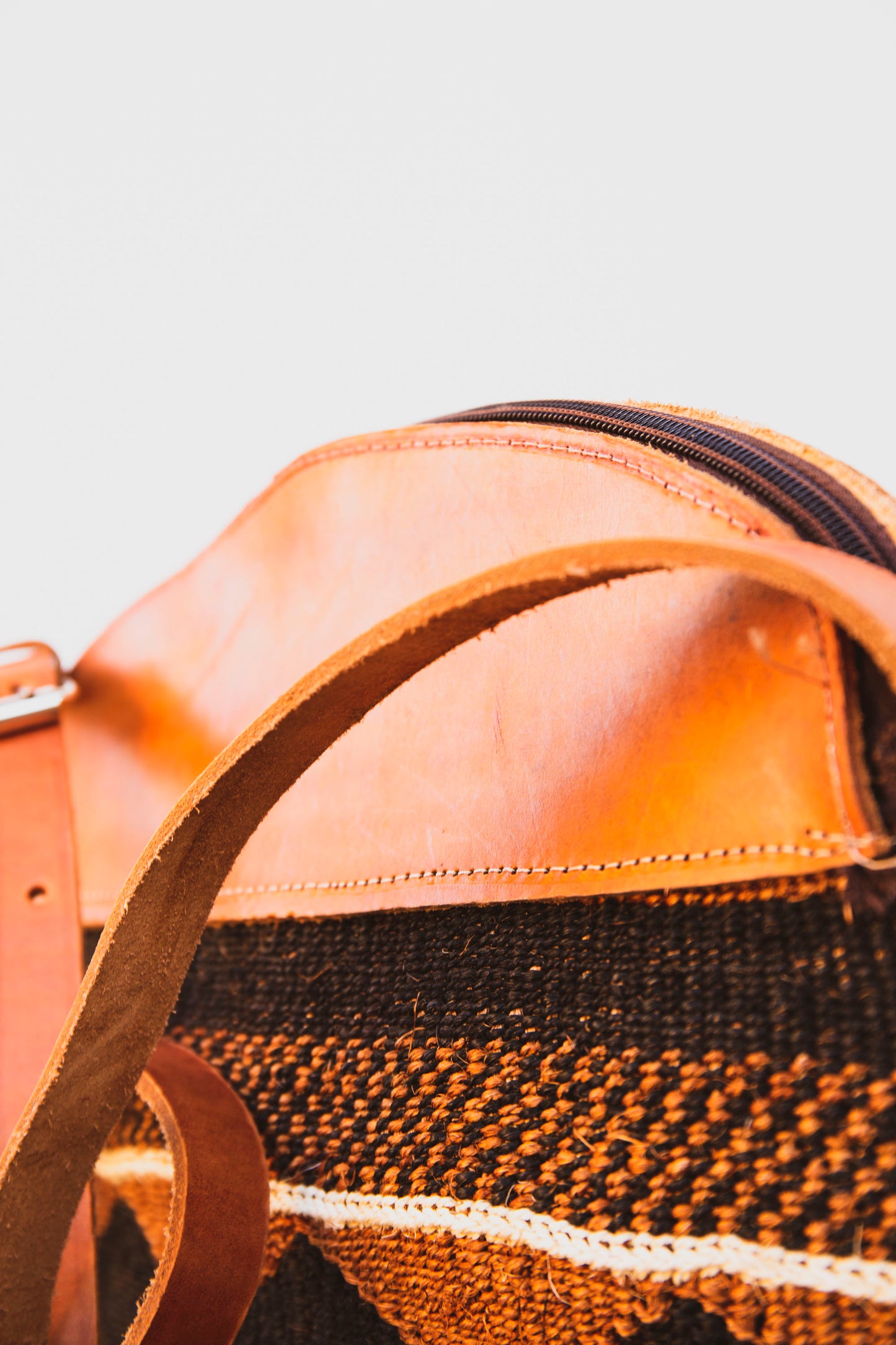 Woven Sisal Handbag with Leather Top