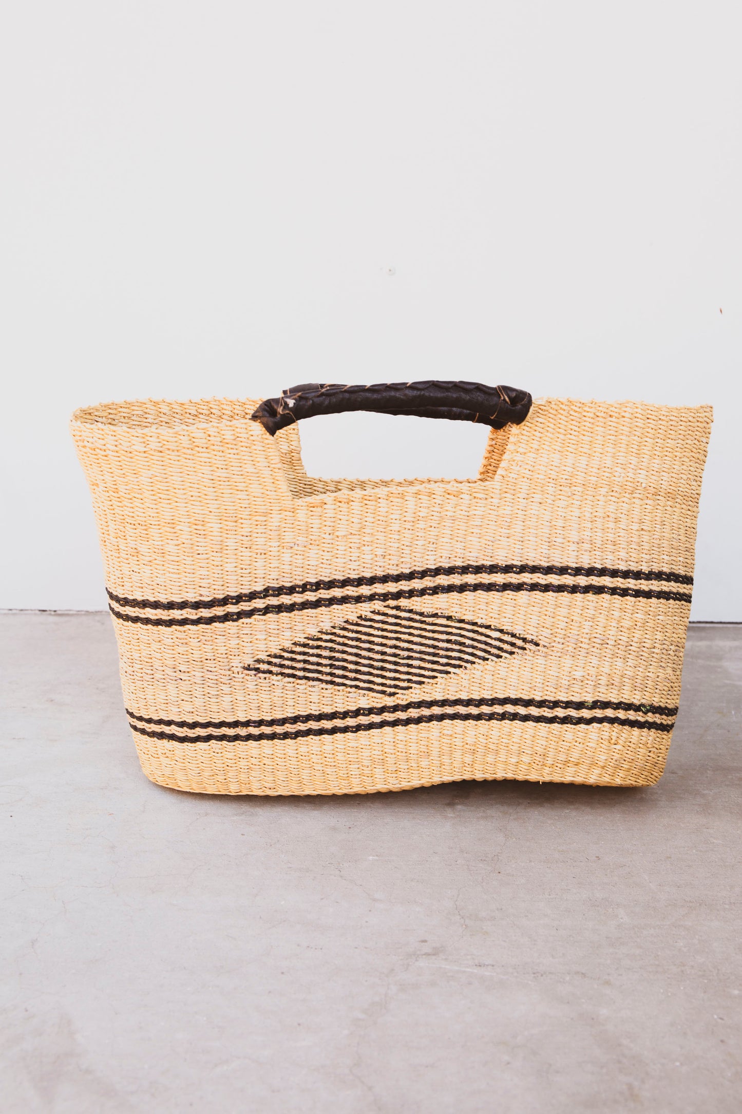 Flat Elephant Grass Tote with Leather Handles