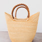 Elephant Grass Shopper with Leather Handle- Brown with Creme