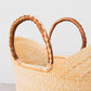 Elephant Grass Shopper with Leather Handle- Brown with Creme