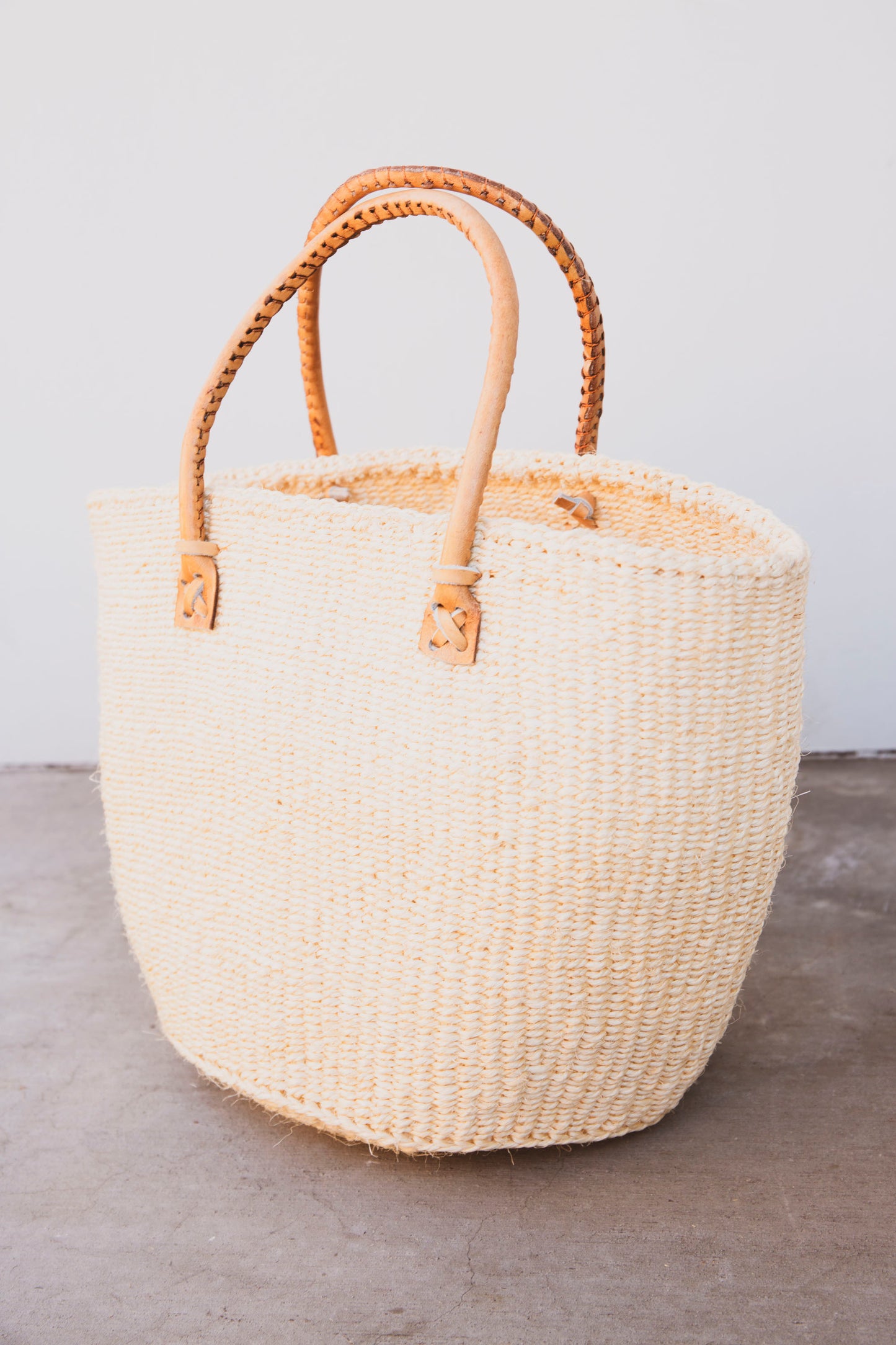 Woven Sisal Tote with Leather Handles