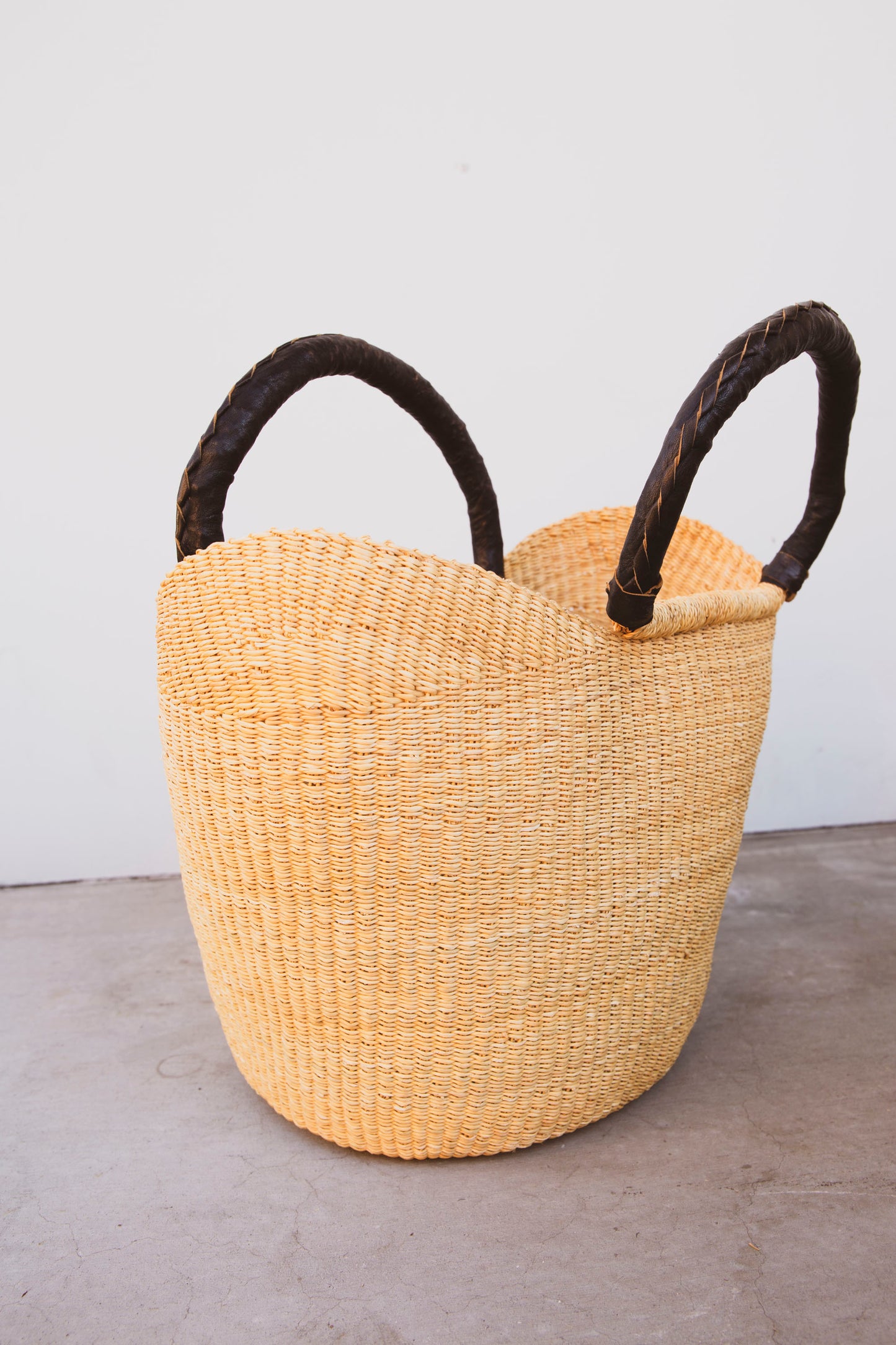 Elephant Grass Shopper with Leather Handle - Brown