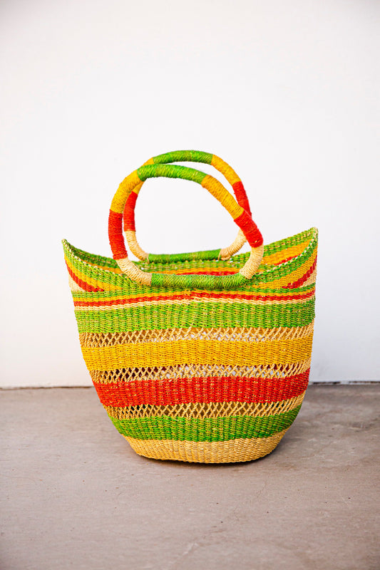 Small Bolga Tote - Red, yellow and green