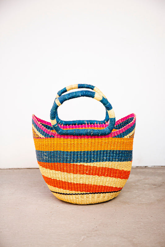 Small Bolga Tote - Blue, Orange , Pink and Red